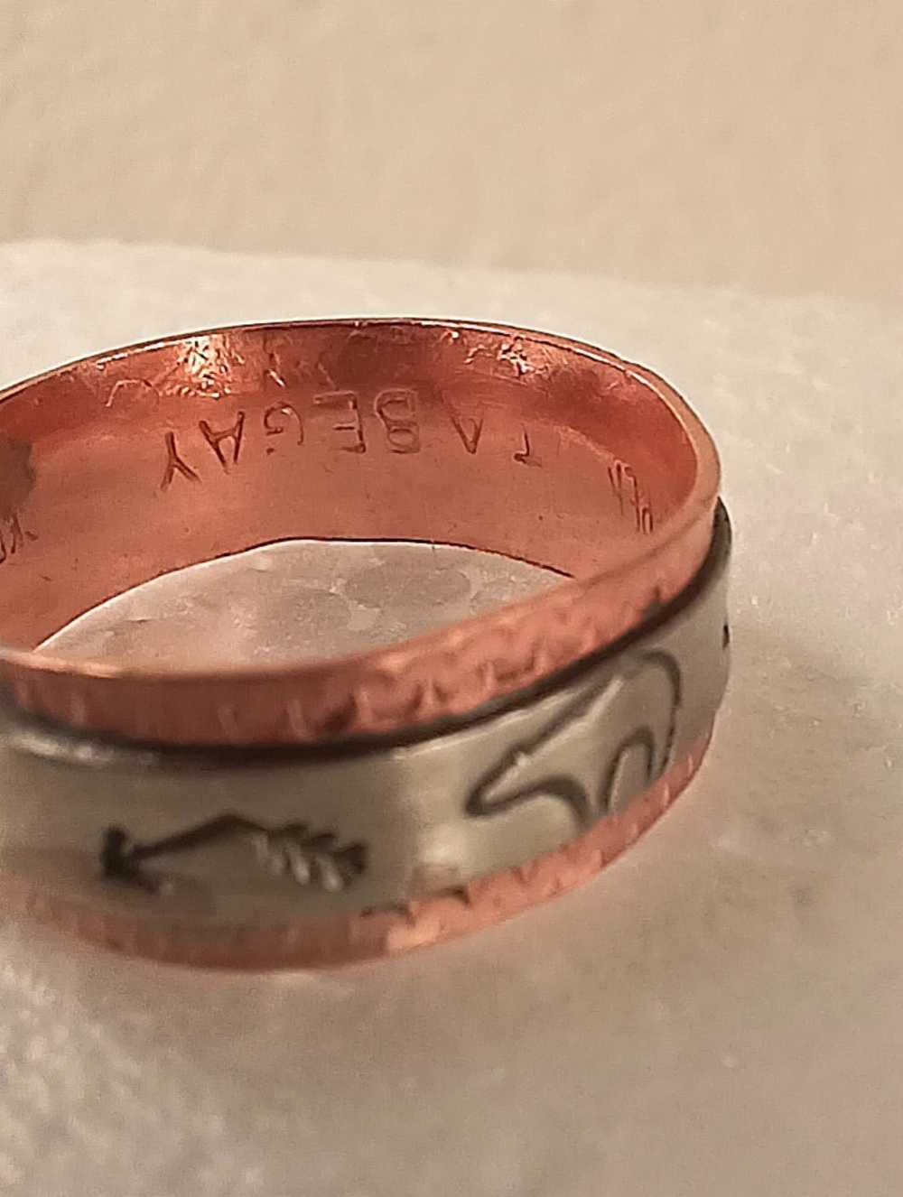 Navajo Signed Native American Ring TA Begay Copper Nickle Handmade Bear Arrows - Picture 15 of 17
